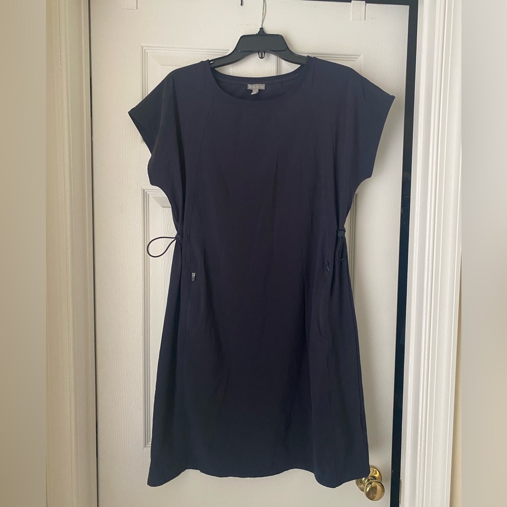 T by Talbots AIRKNIT Stretch Bungee Waist Dress, Navy Blue, Size Medium - Picture 4 of 7